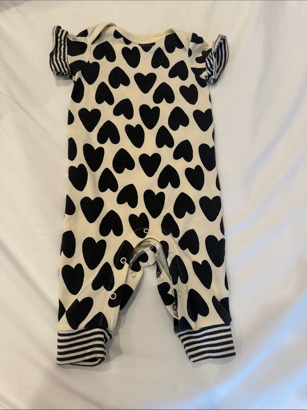 Cat & Jack Cream and Black Heart-Print One-Piece Romper